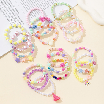 Dječja elastična narukvica od akrilnih perlica s geometrijskim uzorkom, ručna izrada, unisex, proljeće 2024