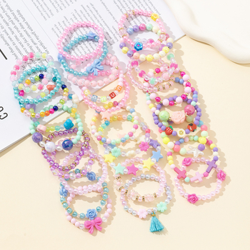 Dječja elastična narukvica od akrilnih perlica s geometrijskim uzorkom, ručna izrada, unisex, proljeće 2024