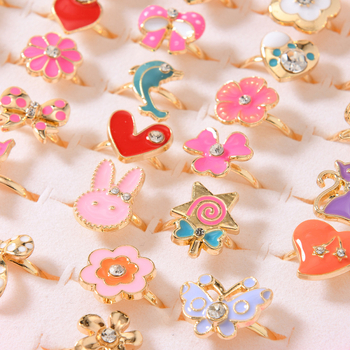 Детски пръстен от цинкова сплав с ефект капещо масло, карикатурен стил, форми животни/зодии, ръчен накит