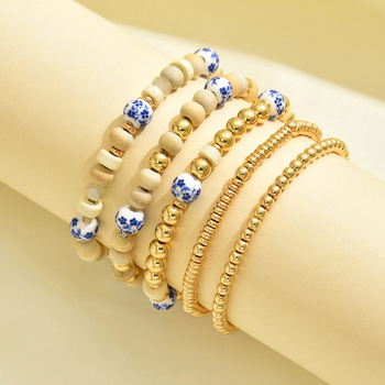 Keraamiline käevõru puidust helmidega, etnilise stiiliga