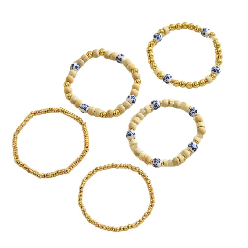 Keraamiline käevõru puidust helmidega, etnilise stiiliga