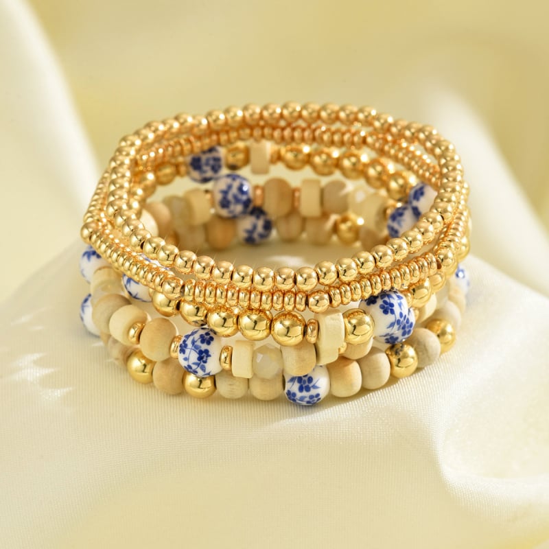 Keraamiline käevõru puidust helmidega, etnilise stiiliga