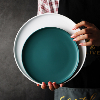 Farfurie de cină din porțelan, rotundă, stil occidental, compatibilă cu cuptorul cu microunde, cu logo imprimat