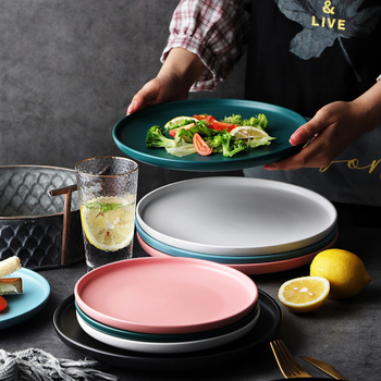 Farfurie de cină din porțelan, rotundă, stil occidental, compatibilă cu cuptorul cu microunde, cu logo imprimat