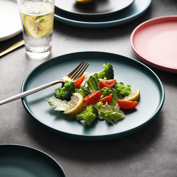 Farfurie de cină din porțelan, rotundă, stil occidental, compatibilă cu cuptorul cu microunde, cu logo imprimat