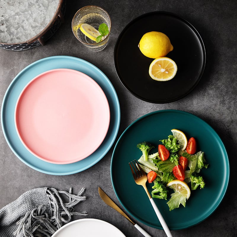 Farfurie de cină din porțelan, rotundă, stil occidental, compatibilă cu cuptorul cu microunde, cu logo imprimat