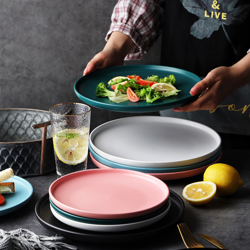 Farfurie de cină din porțelan, rotundă, stil occidental, compatibilă cu cuptorul cu microunde, cu logo imprimat