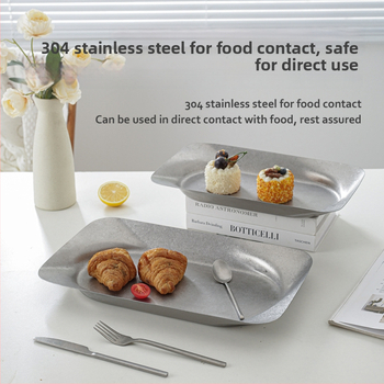 Tavă decorativă din oțel inoxidabil, stil retro, formă asimetrică rotund-pătrată cu adâncime pentru fructe și gustări