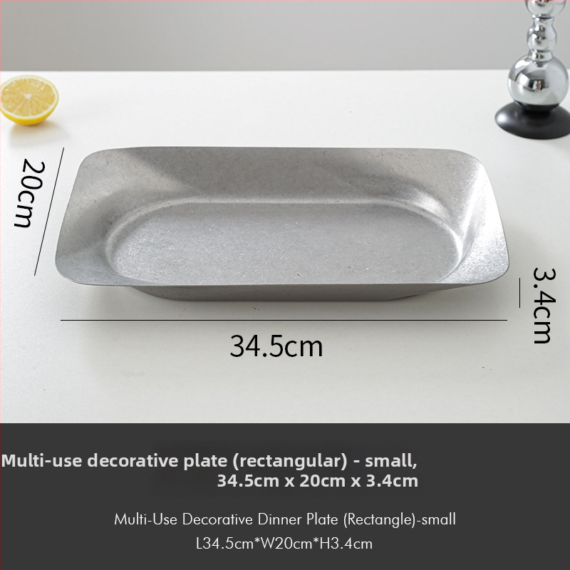 Tavă decorativă din oțel inoxidabil, stil retro, formă asimetrică rotund-pătrată cu adâncime pentru fructe și gustări