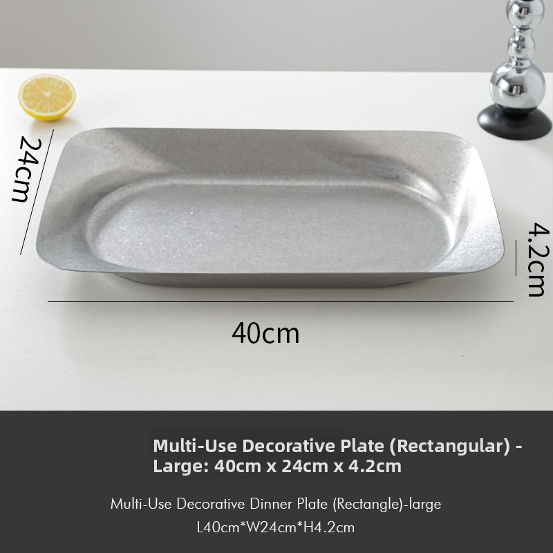 Tavă decorativă din oțel inoxidabil, stil retro, formă asimetrică rotund-pătrată cu adâncime pentru fructe și gustări