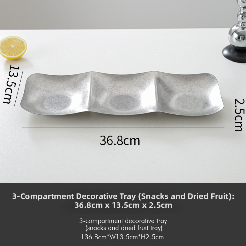 Tavă decorativă din oțel inoxidabil, stil retro, formă asimetrică rotund-pătrată cu adâncime pentru fructe și gustări