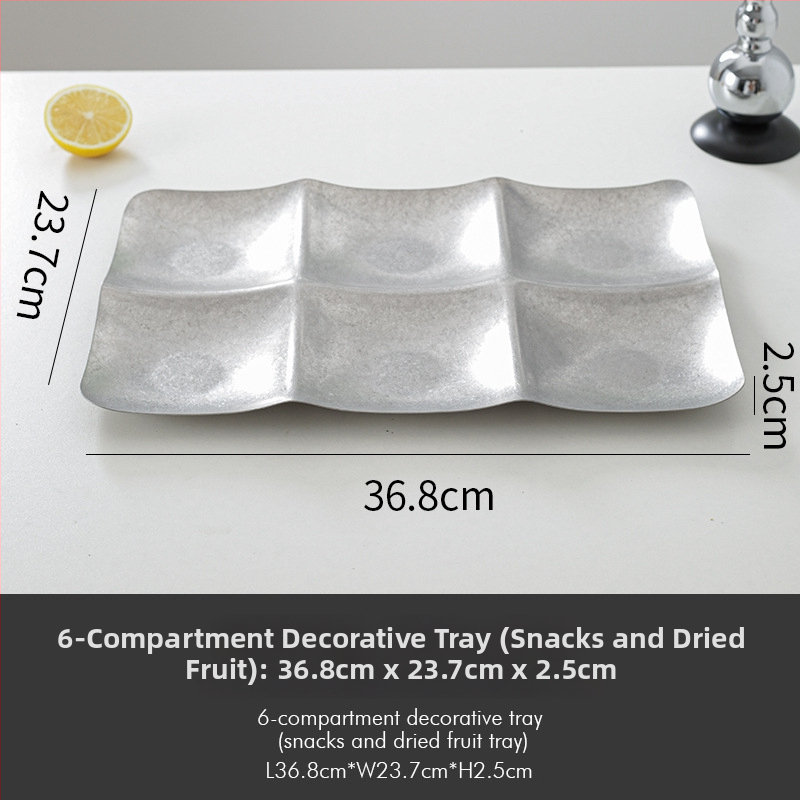 Tavă decorativă din oțel inoxidabil, stil retro, formă asimetrică rotund-pătrată cu adâncime pentru fructe și gustări