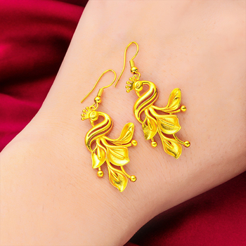 Naušnice - paun motiv, mesing, originalni dizajn, podrijetlo Guangzhou, ljeto 2023 (materijal: mesing; model: životinjski motiv; podrijetlo: Guangzhou; godina/sezona: ljeto 2023; stil: originalni dizajn)