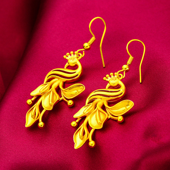 Naušnice - paun motiv, mesing, originalni dizajn, podrijetlo Guangzhou, ljeto 2023 (materijal: mesing; model: životinjski motiv; podrijetlo: Guangzhou; godina/sezona: ljeto 2023; stil: originalni dizajn)