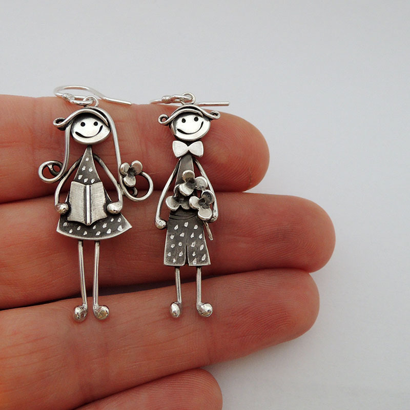 Ženske naušnice s karikaturama, ekološki bakar, elektroplatiranje, boemski stil, literarni retro