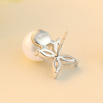 Cercei cu perle din argint 925 – design cu trifoi cu patru foi, finisaj Seiko, brand SKA, stil geometric