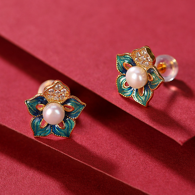 Naušnice od srebra 925, prirodni slatkovodni biseri, U-oblik dizajn, vintage stil, brend Yilu