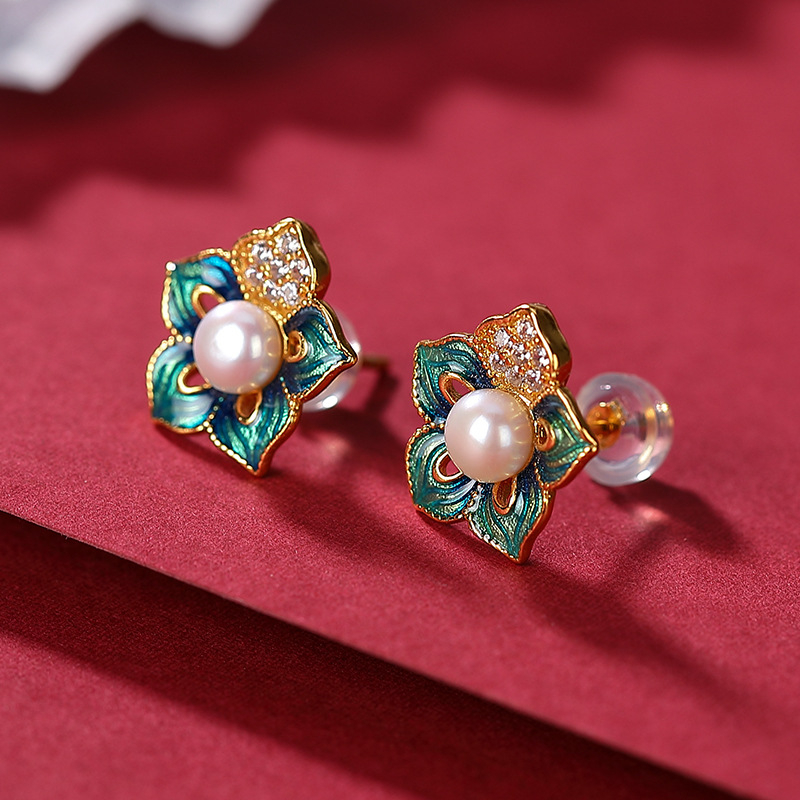 Naušnice od srebra 925, prirodni slatkovodni biseri, U-oblik dizajn, vintage stil, brend Yilu