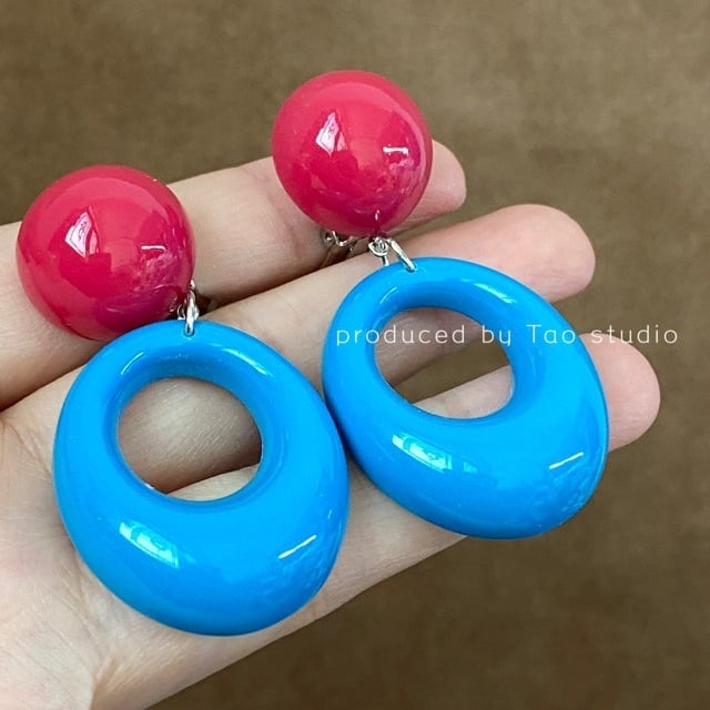 Naušnice za klipse - 80-ih godina retro hongkonški stil, bez rupa, mješavina materijala, stil 20213, ljeto 2024