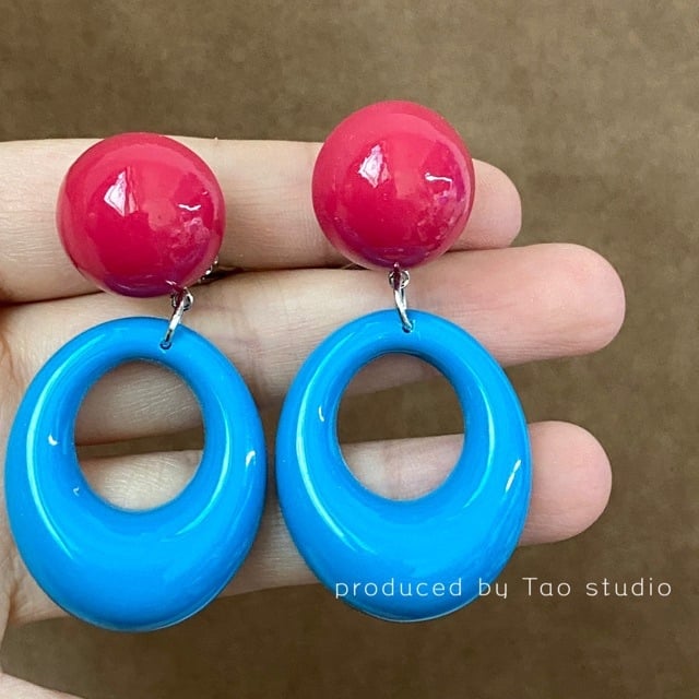 Naušnice za klipse - 80-ih godina retro hongkonški stil, bez rupa, mješavina materijala, stil 20213, ljeto 2024