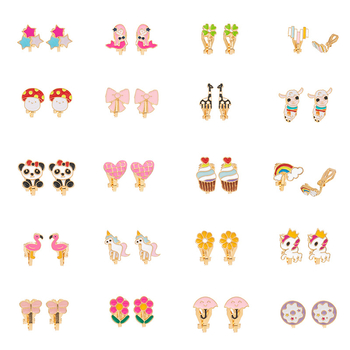 Dječje naušnice od legure — trokutasti klipsovi za uho, dizajn karikature, završna obrada s kapljicama ulja, proizvodni broj J-1001