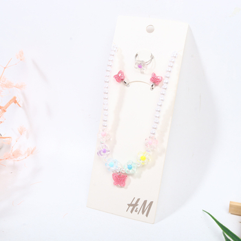 Set nakita za djecu od perlica: naušnice, ogrlica i prsten s privjeskom cvjetnog motiva; ručna izrada; lanac s kuglicama