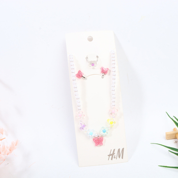 Set nakita za djecu od perlica: naušnice, ogrlica i prsten s privjeskom cvjetnog motiva; ručna izrada; lanac s kuglicama