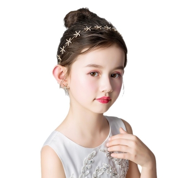 Plaukų juostelė – rankų darbo, citrino kristalų gėlių dizainas ir jūros žvaigždės perlė ant kaktos papuošalas