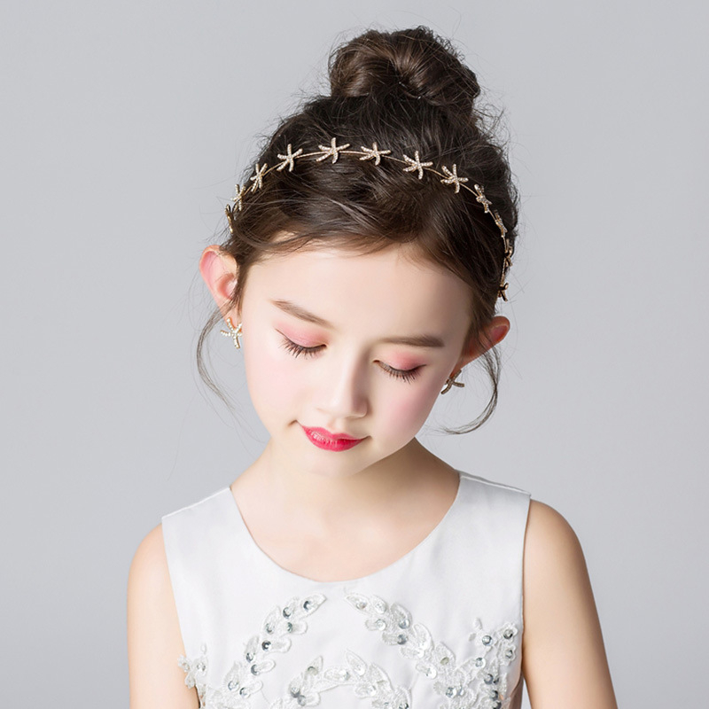 Plaukų juostelė – rankų darbo, citrino kristalų gėlių dizainas ir jūros žvaigždės perlė ant kaktos papuošalas