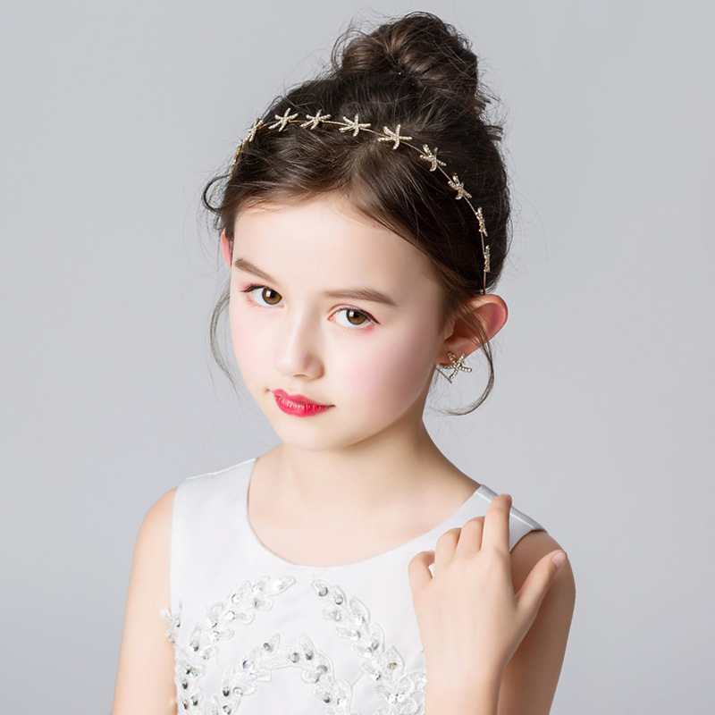 Plaukų juostelė – rankų darbo, citrino kristalų gėlių dizainas ir jūros žvaigždės perlė ant kaktos papuošalas