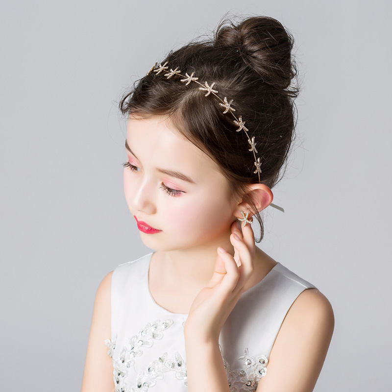 Plaukų juostelė – rankų darbo, citrino kristalų gėlių dizainas ir jūros žvaigždės perlė ant kaktos papuošalas