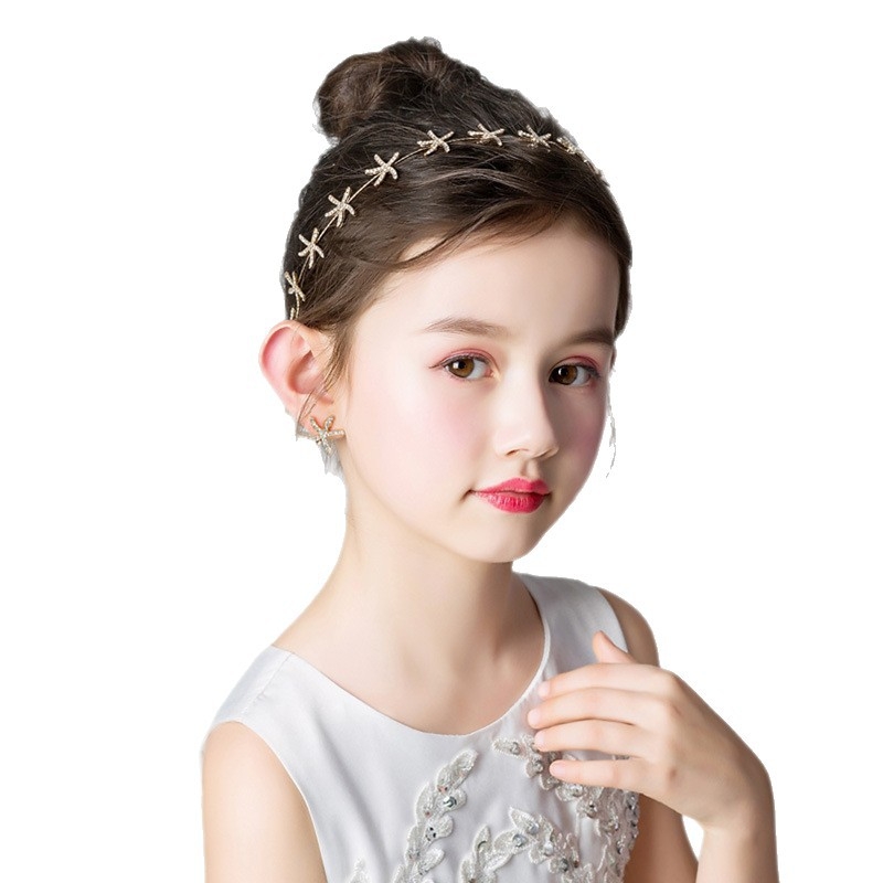 Plaukų juostelė – rankų darbo, citrino kristalų gėlių dizainas ir jūros žvaigždės perlė ant kaktos papuošalas