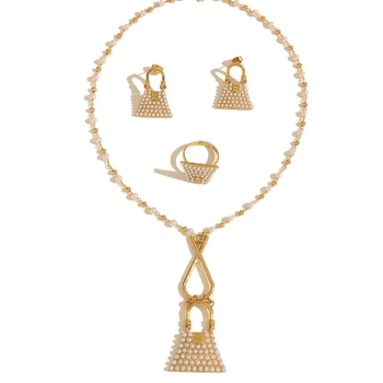 Set od tri dijela: lanac, naušnice i torbica; legura; elektroplatiranje; etnički stil; uzorak Kitty/Snoopy