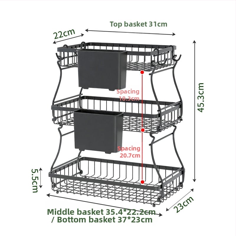 Vasból készült több rétegű gyümölcs- és snacktároló kosár leválasztható rekeszekkel, irodához, nappaliba és fürdőszobába