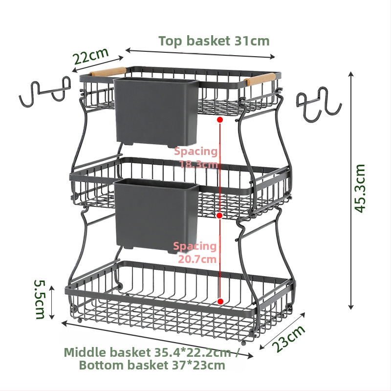 Vasból készült több rétegű gyümölcs- és snacktároló kosár leválasztható rekeszekkel, irodához, nappaliba és fürdőszobába