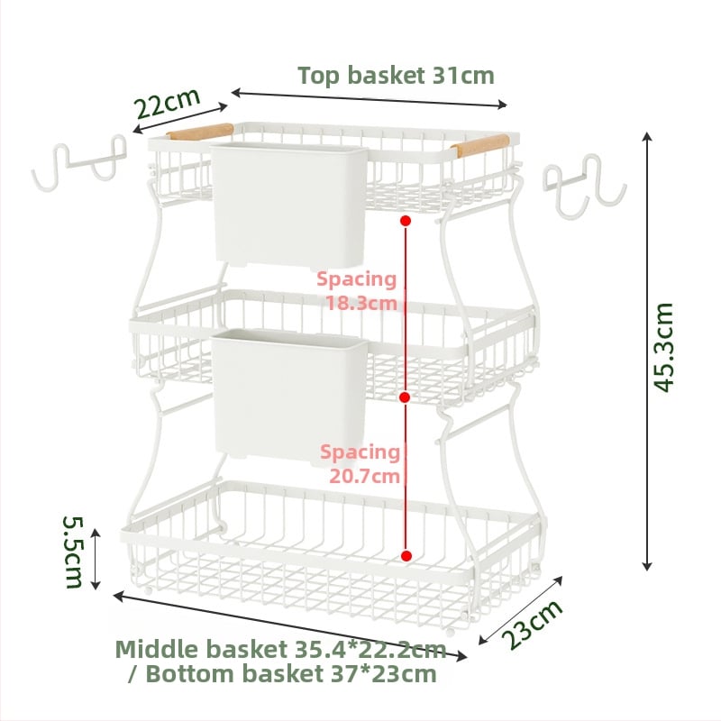 Vasból készült több rétegű gyümölcs- és snacktároló kosár leválasztható rekeszekkel, irodához, nappaliba és fürdőszobába