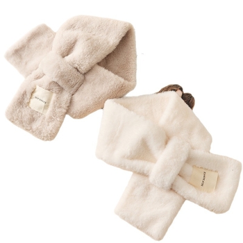 Vaikų šalikas iš dirbtinio triušio kailio, žiemai, kryžminis kaklo dizainas, palaiko šilumą.