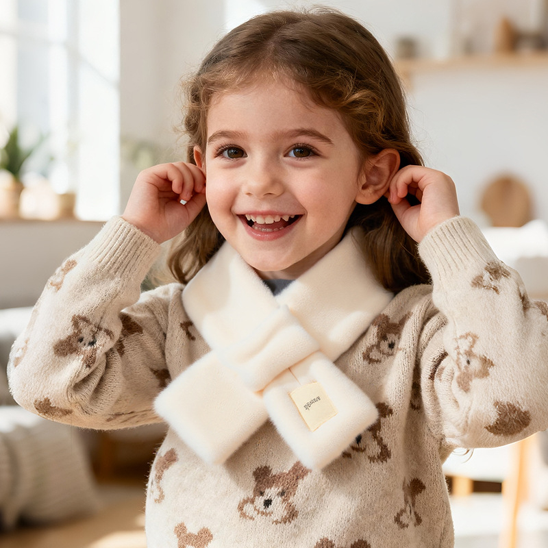 Vaikų šalikas iš dirbtinio triušio kailio, žiemai, kryžminis kaklo dizainas, palaiko šilumą.