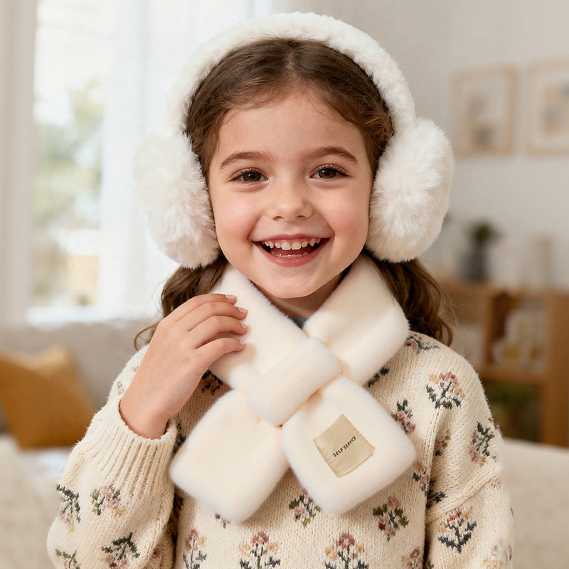 Vaikų šalikas iš dirbtinio triušio kailio, žiemai, kryžminis kaklo dizainas, palaiko šilumą.