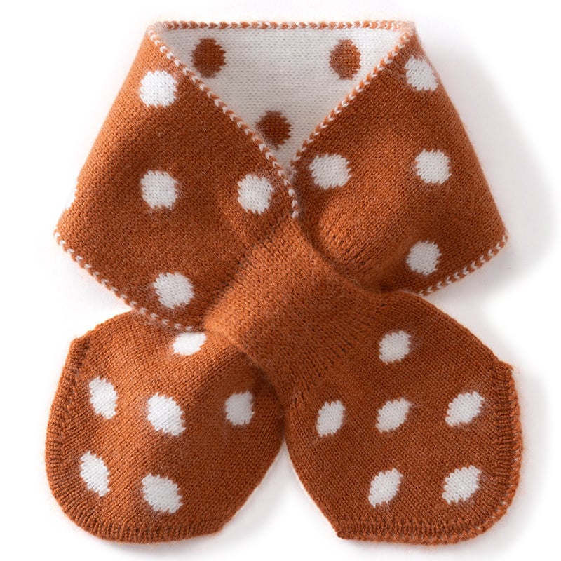 Laste kašmiirne kaelasoojendi, lihtne kudum, täppidega muster, talveks