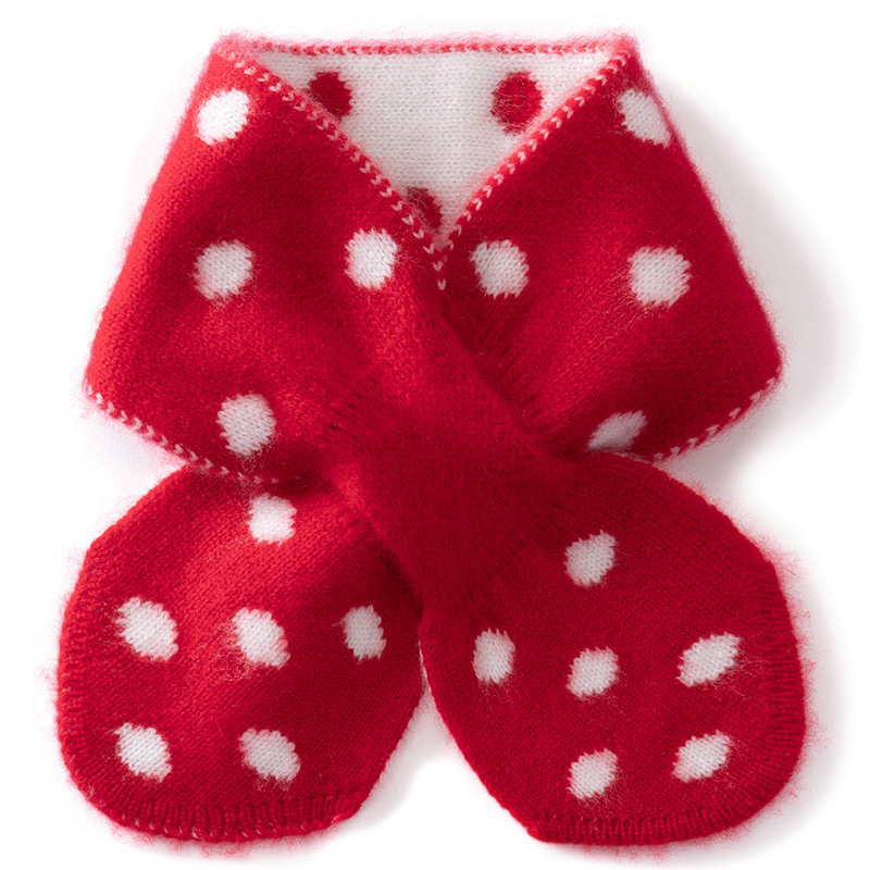 Laste kašmiirne kaelasoojendi, lihtne kudum, täppidega muster, talveks