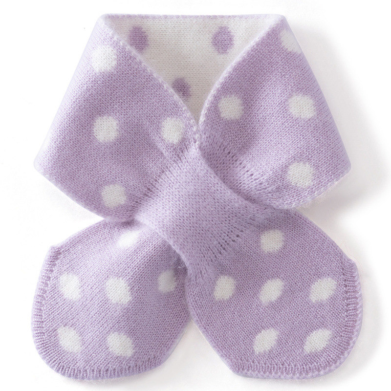 Laste kašmiirne kaelasoojendi, lihtne kudum, täppidega muster, talveks