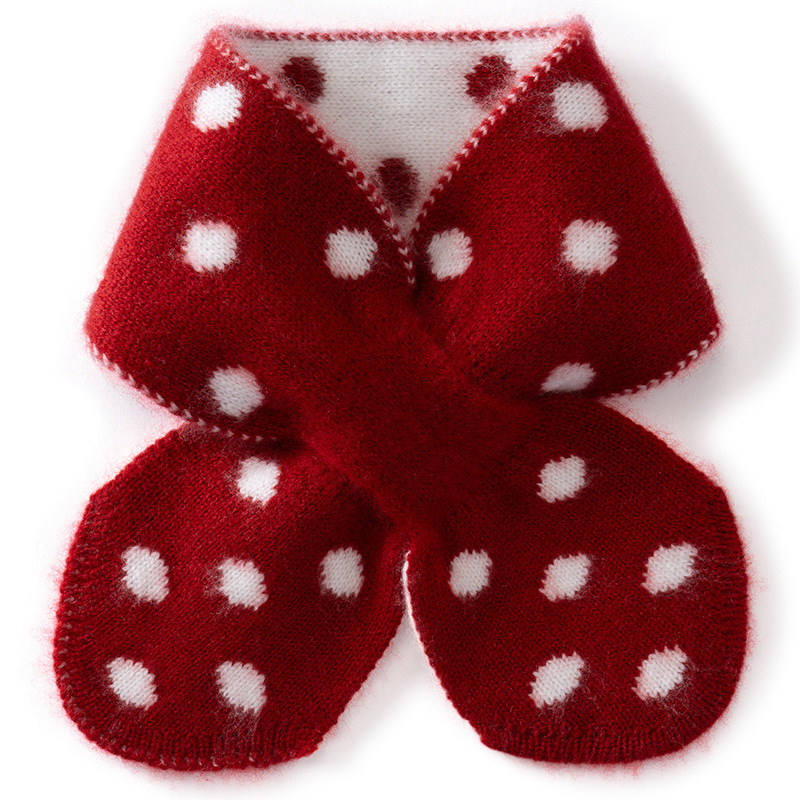 Laste kašmiirne kaelasoojendi, lihtne kudum, täppidega muster, talveks