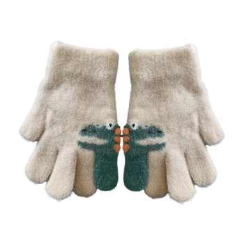 Mănuși pentru copii cu degete separate, design cu dinozaur, fibră acrilică, iarnă, unisex.