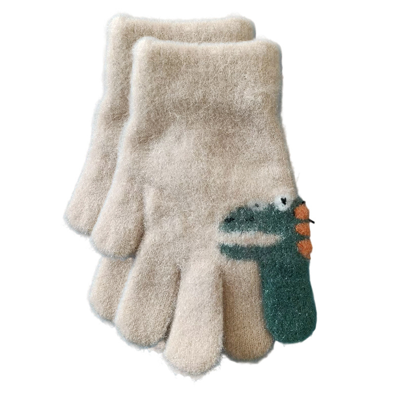 Mănuși pentru copii cu degete separate, design cu dinozaur, fibră acrilică, iarnă, unisex.