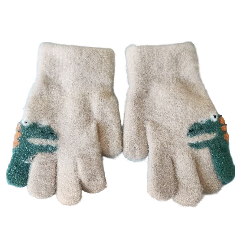 Mănuși pentru copii cu degete separate, design cu dinozaur, fibră acrilică, iarnă, unisex.