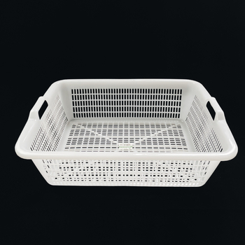 Műanyag tárolókosár négyzetes szitával és lefolyó funkcióval, modell 0361, PE anyag