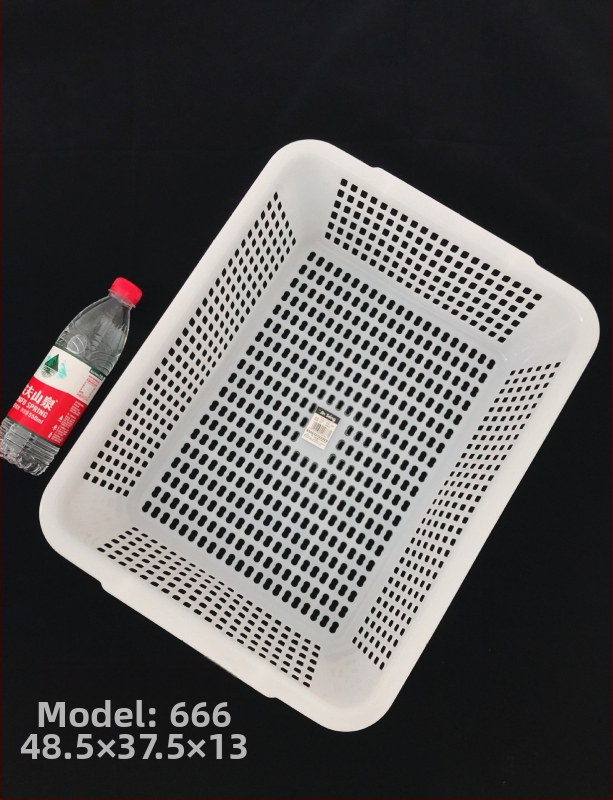 Műanyag tárolókosár négyzetes szitával és lefolyó funkcióval, modell 0361, PE anyag