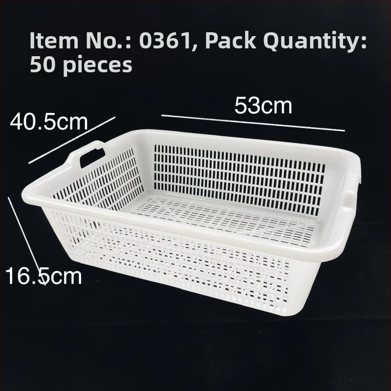 Műanyag tárolókosár négyzetes szitával és lefolyó funkcióval, modell 0361, PE anyag