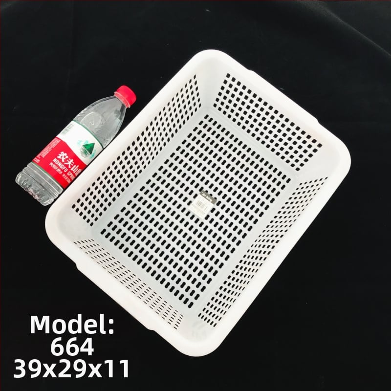 Műanyag tárolókosár négyzetes szitával és lefolyó funkcióval, modell 0361, PE anyag